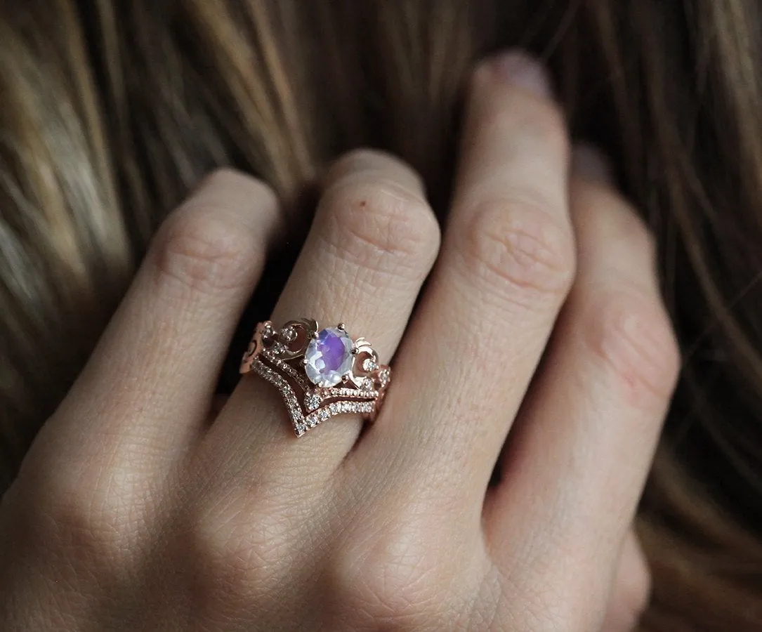 Naira Vintage Moonstone & Diamond Ring Set