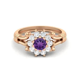 Natural Amethyst Wedding Ring 925 Sterling Silver Promise Ring