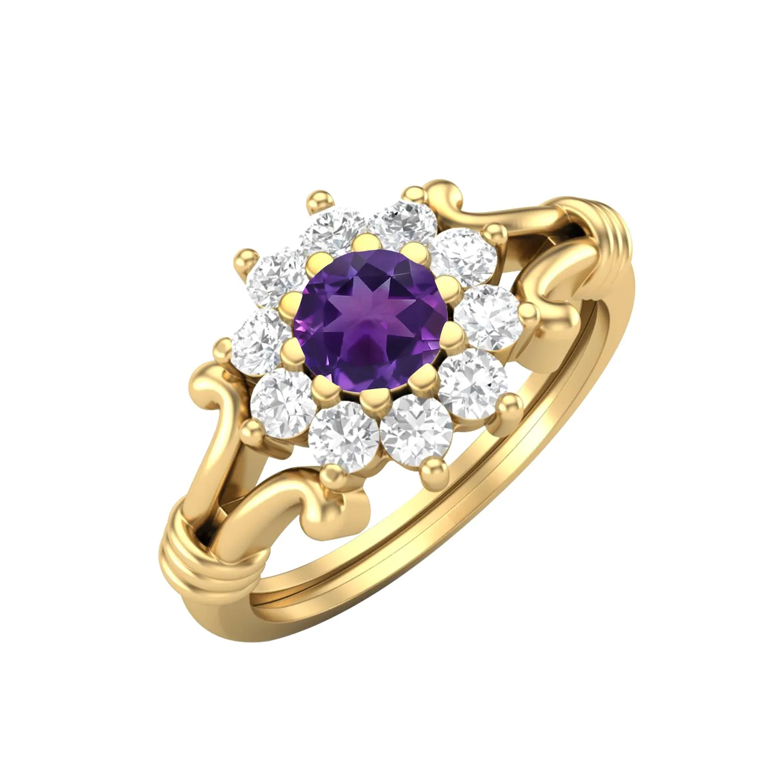 Natural Amethyst Wedding Ring 925 Sterling Silver Promise Ring