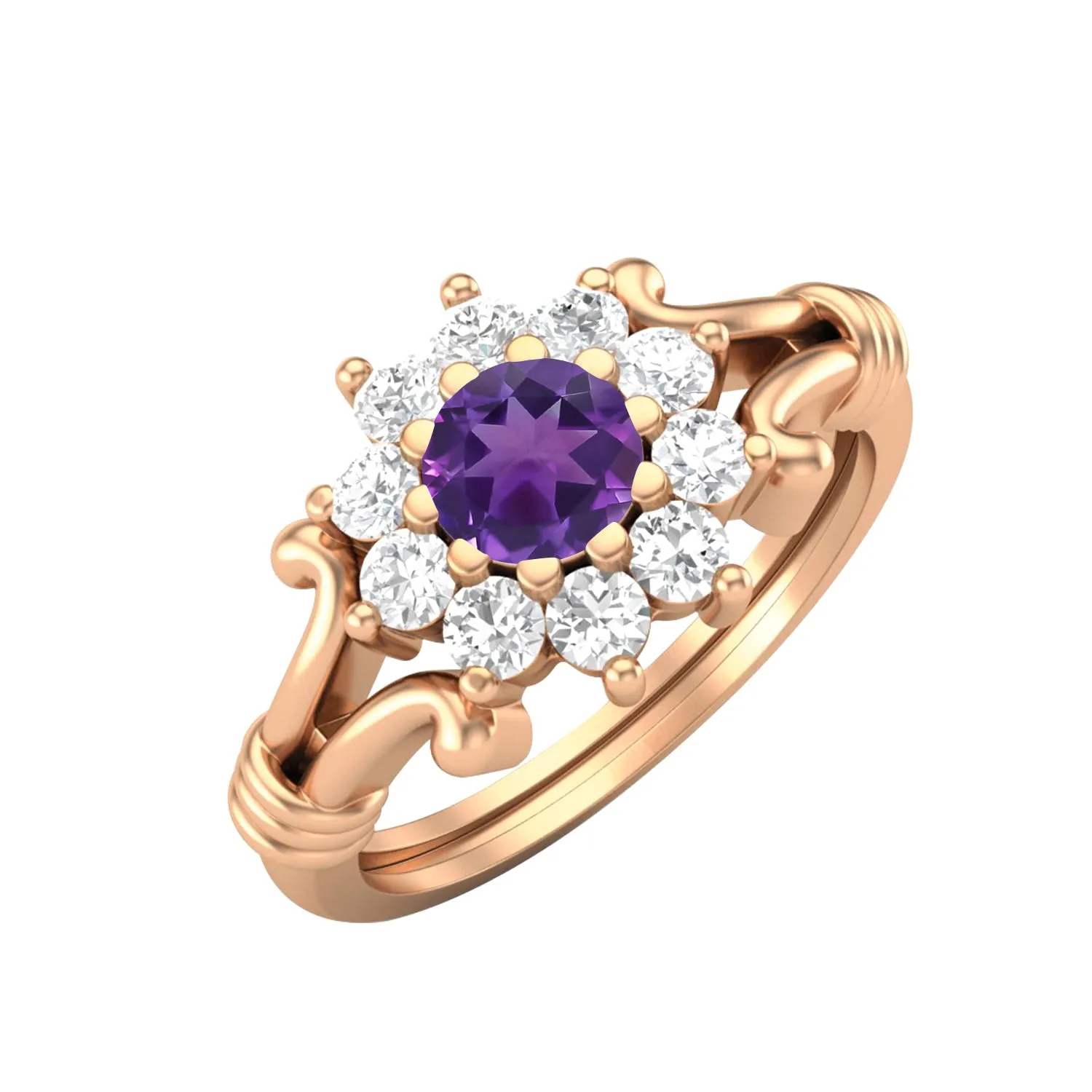 Natural Amethyst Wedding Ring 925 Sterling Silver Promise Ring