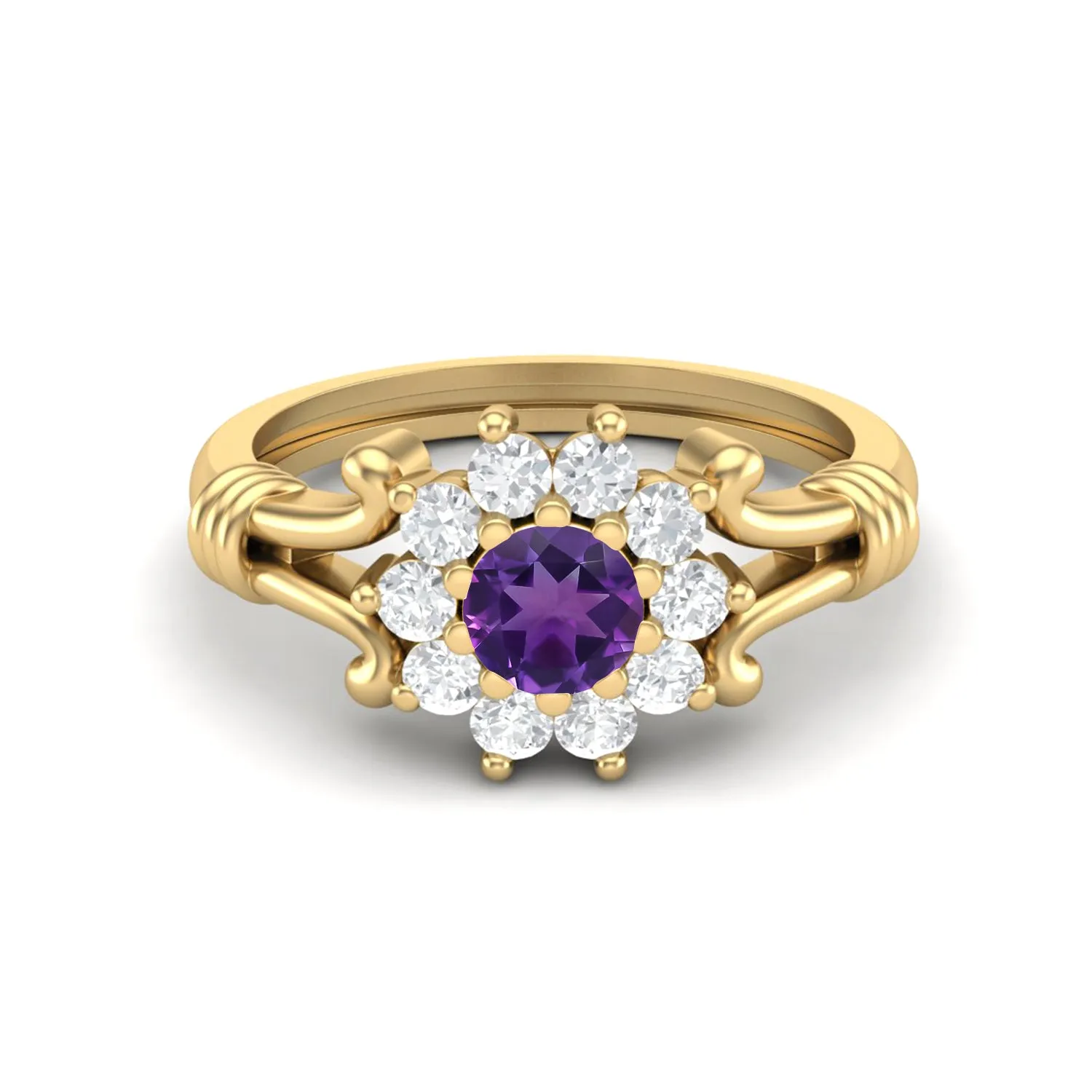 Natural Amethyst Wedding Ring 925 Sterling Silver Promise Ring