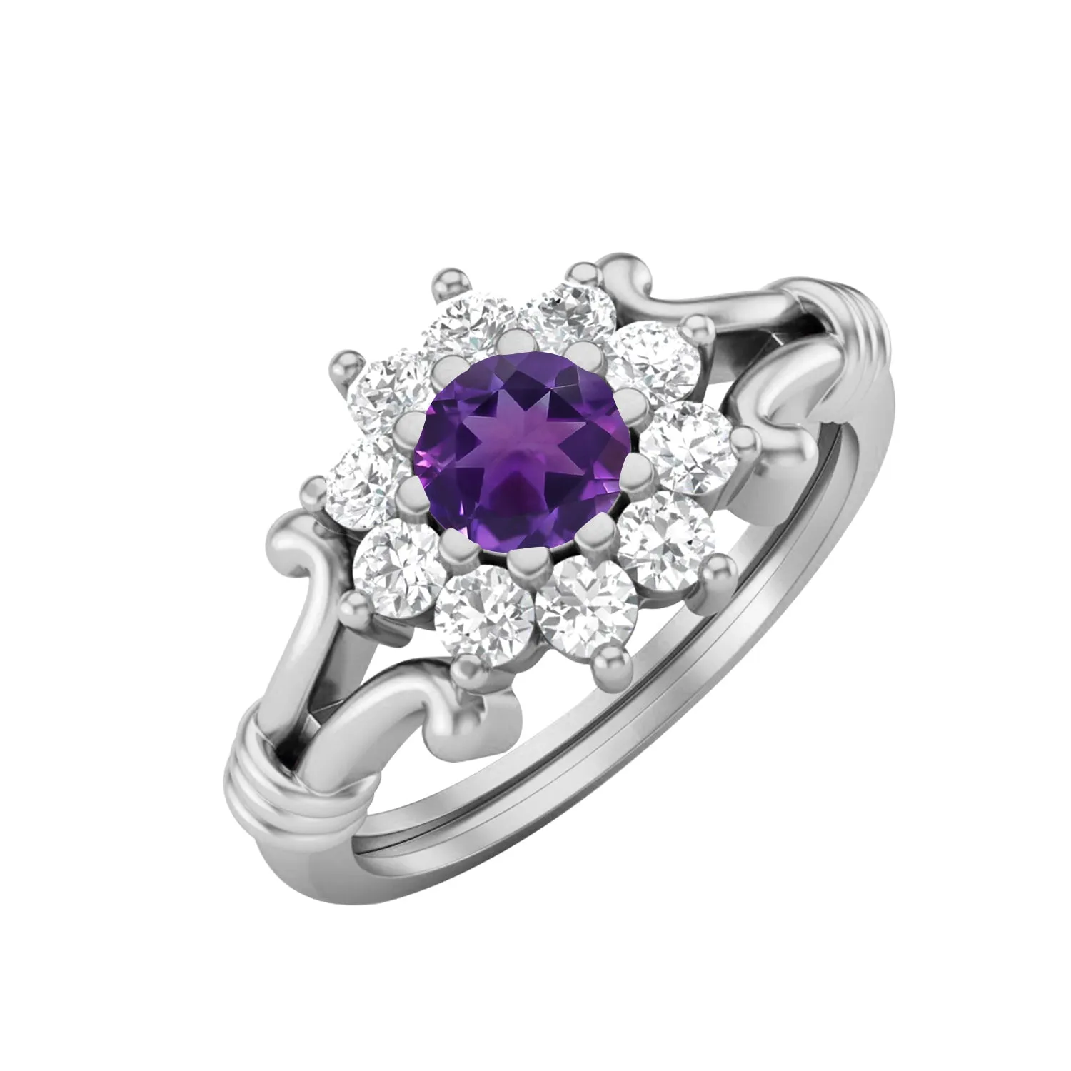 Natural Amethyst Wedding Ring 925 Sterling Silver Promise Ring