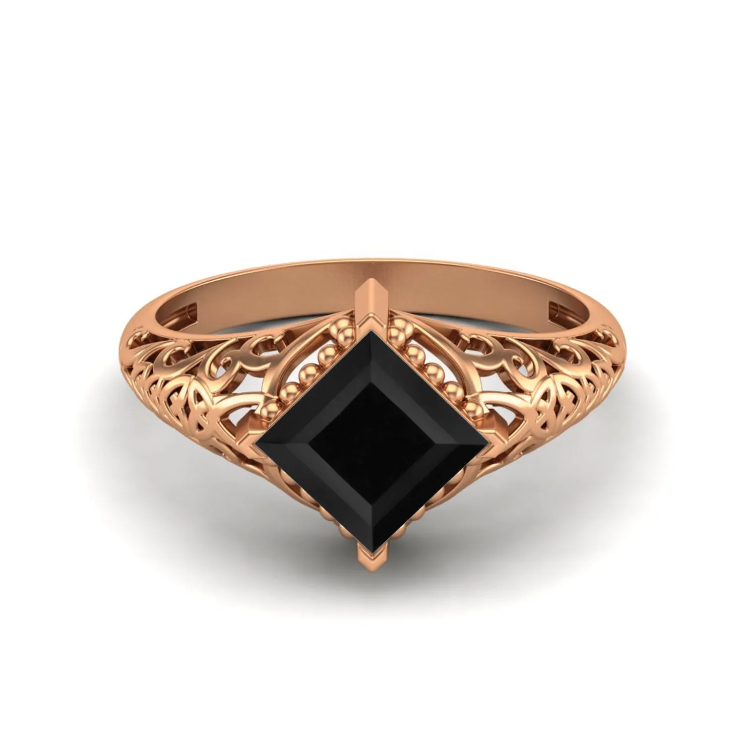 Natural Black Spinel Filigree Wedding Ring 925 Sterling Silver Ring