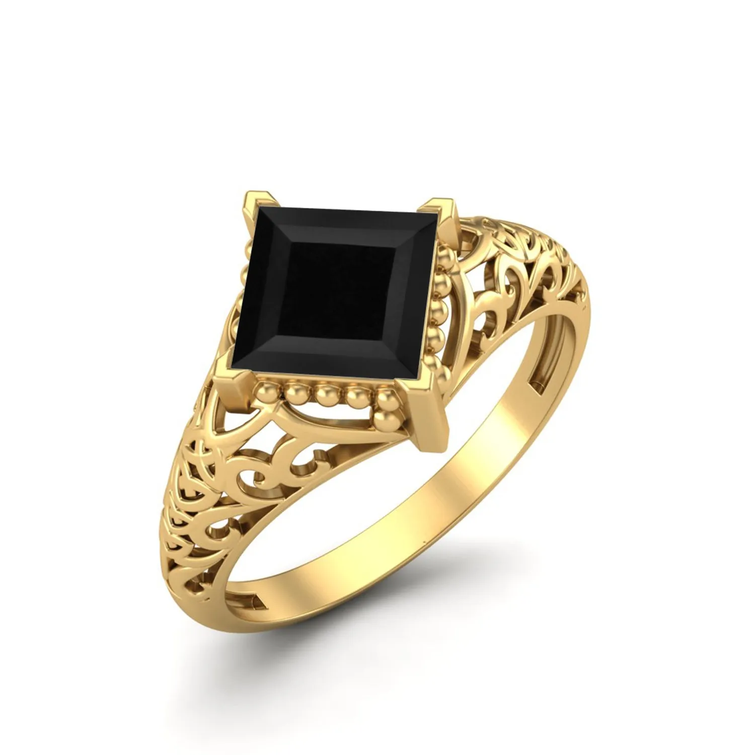 Natural Black Spinel Filigree Wedding Ring 925 Sterling Silver Ring