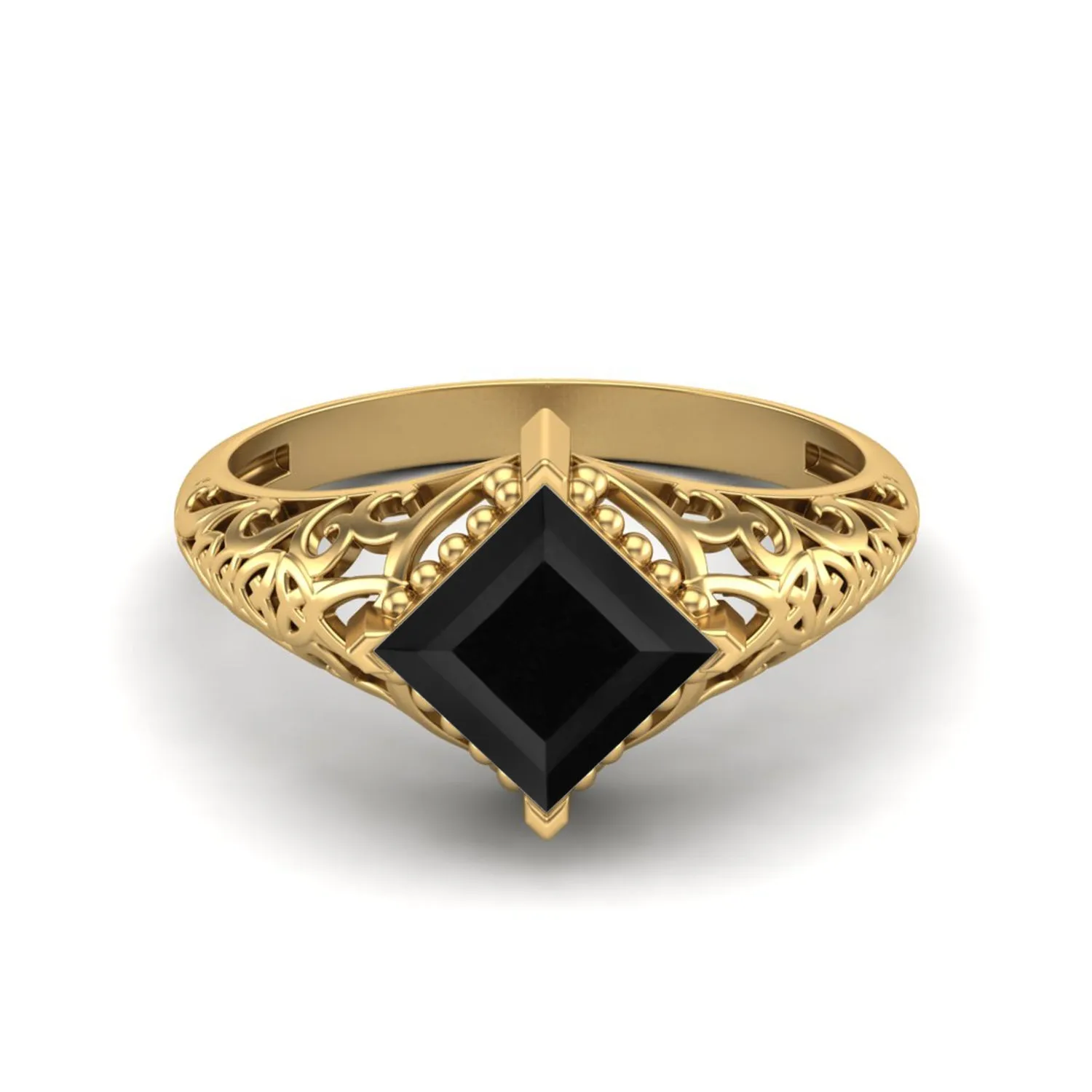 Natural Black Spinel Filigree Wedding Ring 925 Sterling Silver Ring