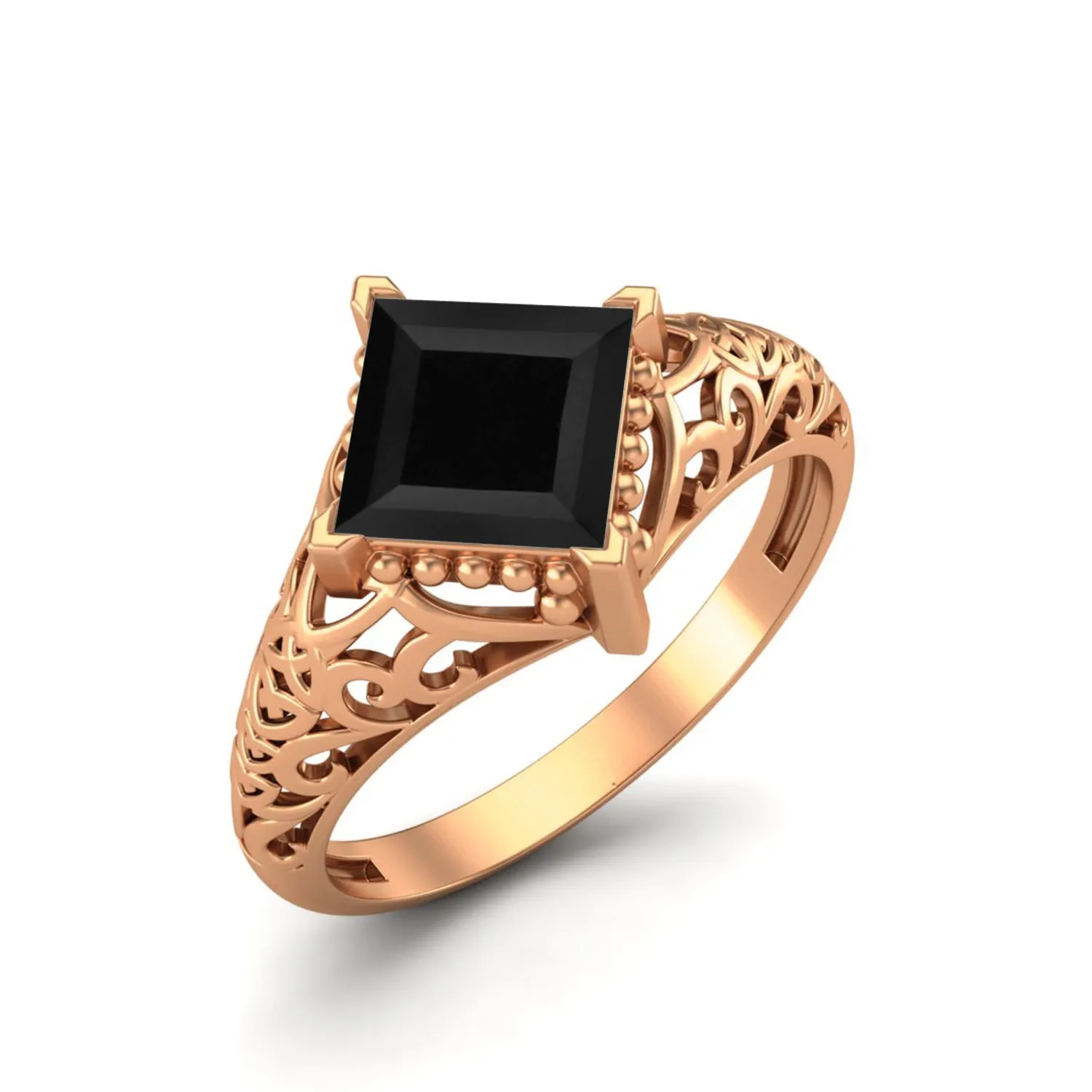 Natural Black Spinel Filigree Wedding Ring 925 Sterling Silver Ring