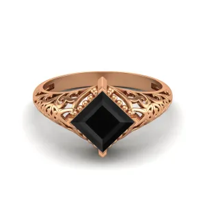 Natural Black Spinel Filigree Wedding Ring 925 Sterling Silver Ring