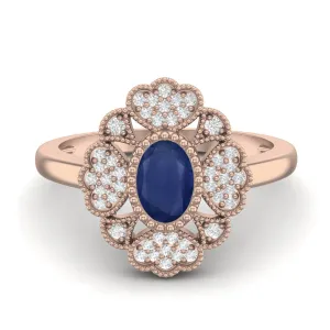 Natural Blue Sapphire Gemstone Dainty Designer Flower Wedding 925 Sterling Silver Ring