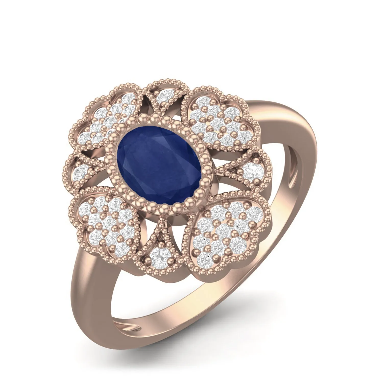 Natural Blue Sapphire Gemstone Dainty Designer Flower Wedding 925 Sterling Silver Ring