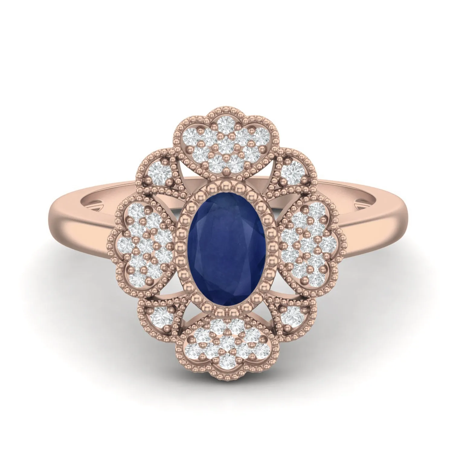 Natural Blue Sapphire Gemstone Dainty Designer Flower Wedding 925 Sterling Silver Ring