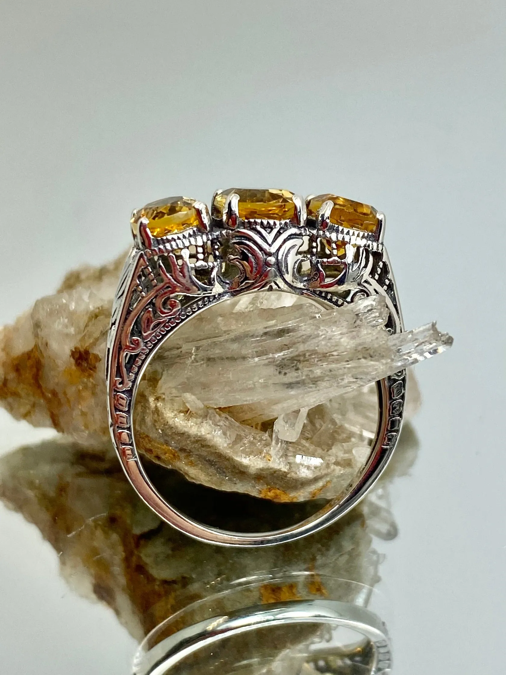 Natural Citrine Ring, Size 8 Ring, Yellow Citrine Gems, Trinity (3 Gem) Ring, Art Deco Jewelry #D41 - Ready to Ship