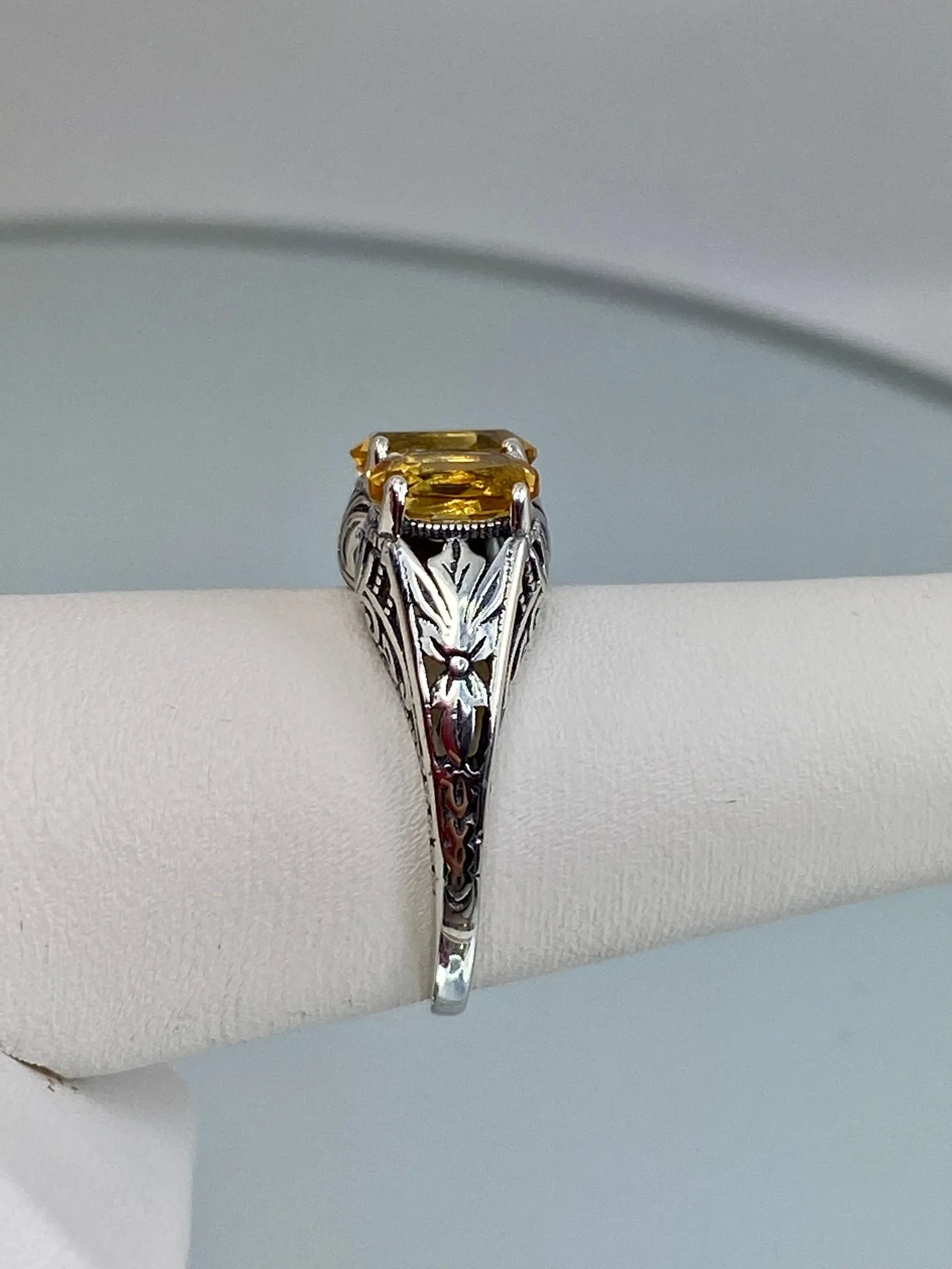 Natural Citrine Ring, Size 8 Ring, Yellow Citrine Gems, Trinity (3 Gem) Ring, Art Deco Jewelry #D41 - Ready to Ship