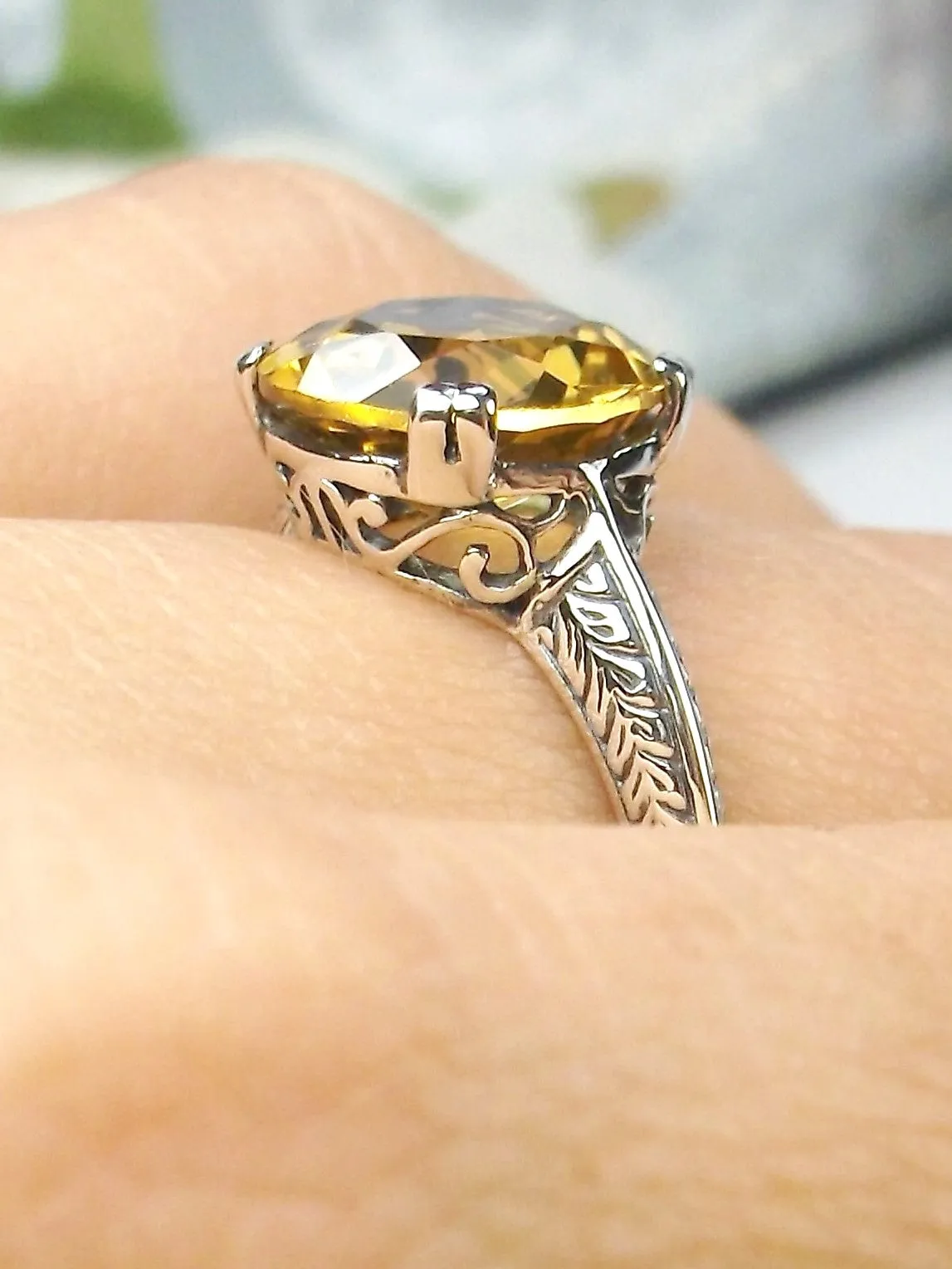 Natural Citrine Ring, Yellow Gem Button Ring, Art Deco 1930's Style Jewelry, #D12