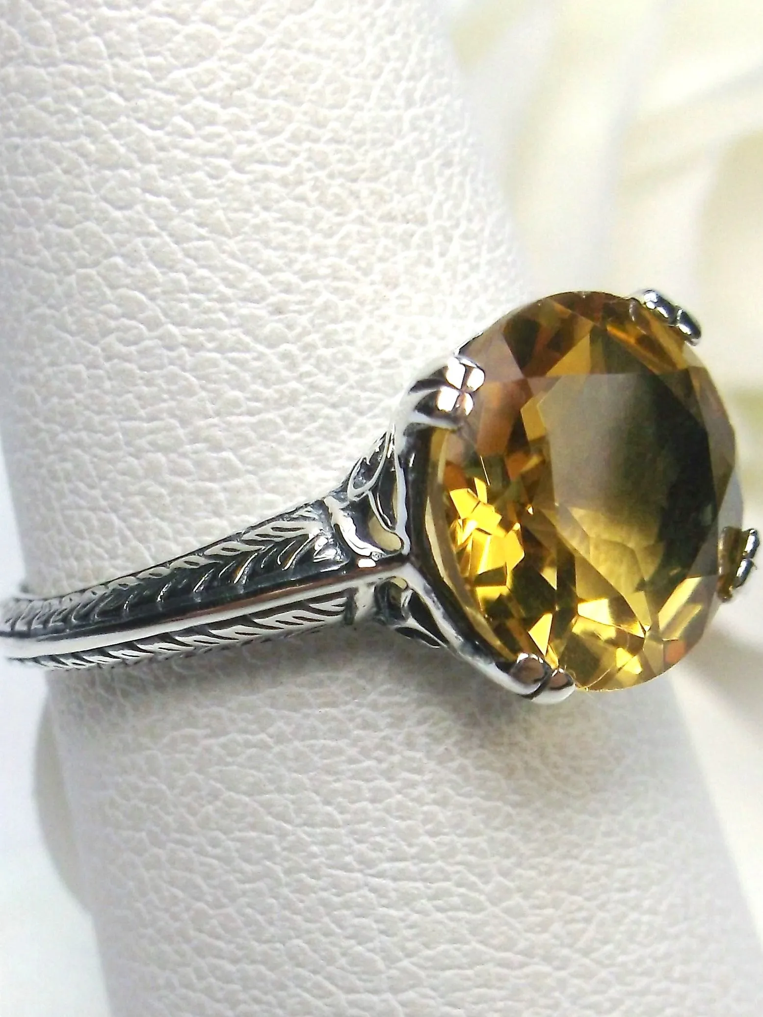 Natural Citrine Ring, Yellow Gem Button Ring, Art Deco 1930's Style Jewelry, #D12