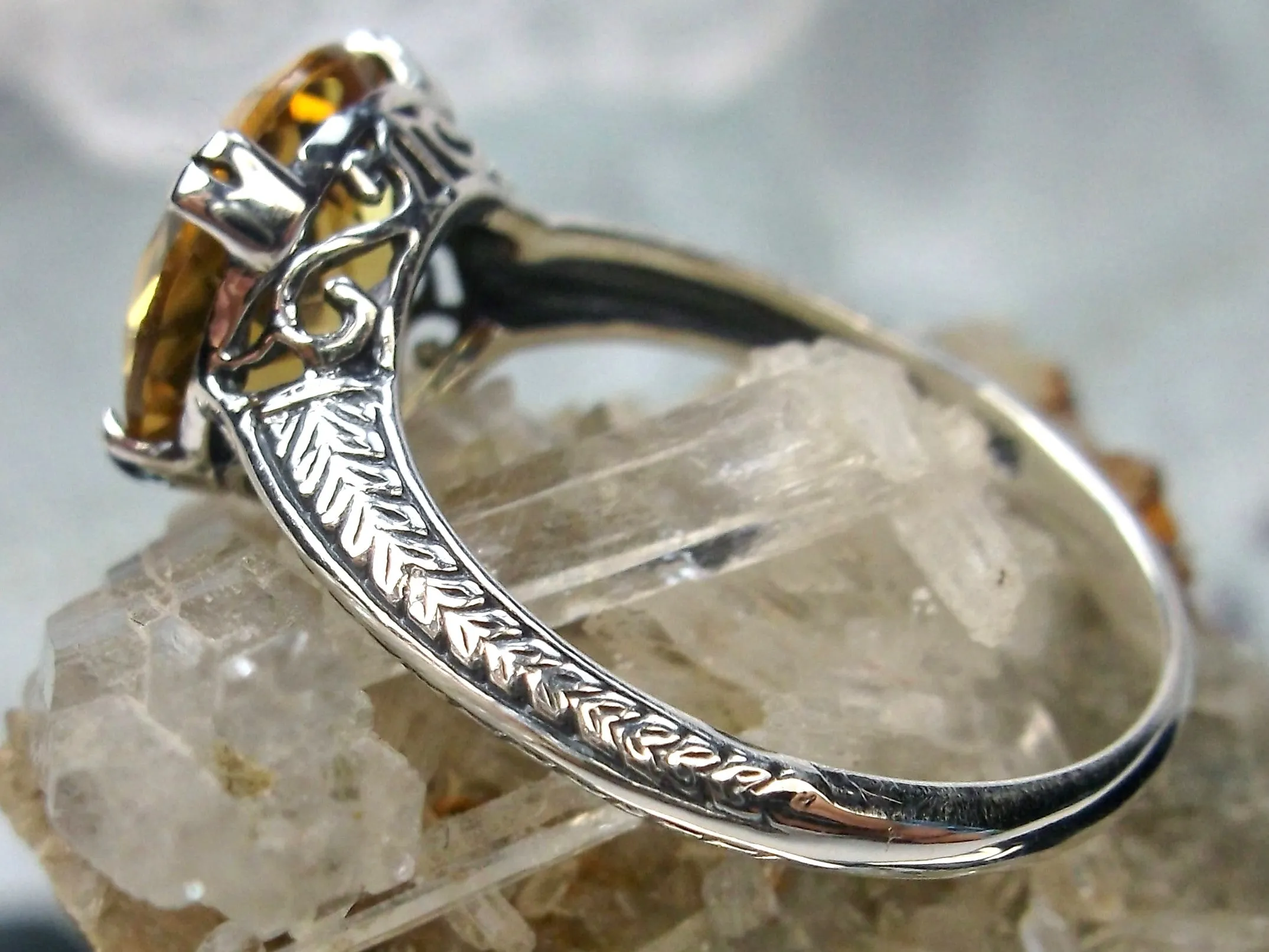 Natural Citrine Ring, Yellow Gem Button Ring, Art Deco 1930's Style Jewelry, #D12