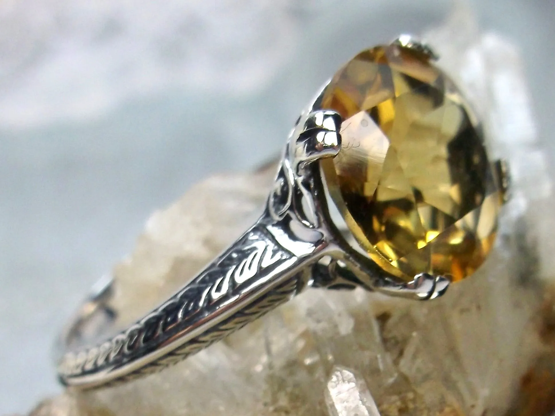 Natural Citrine Ring, Yellow Gem Button Ring, Art Deco 1930's Style Jewelry, #D12