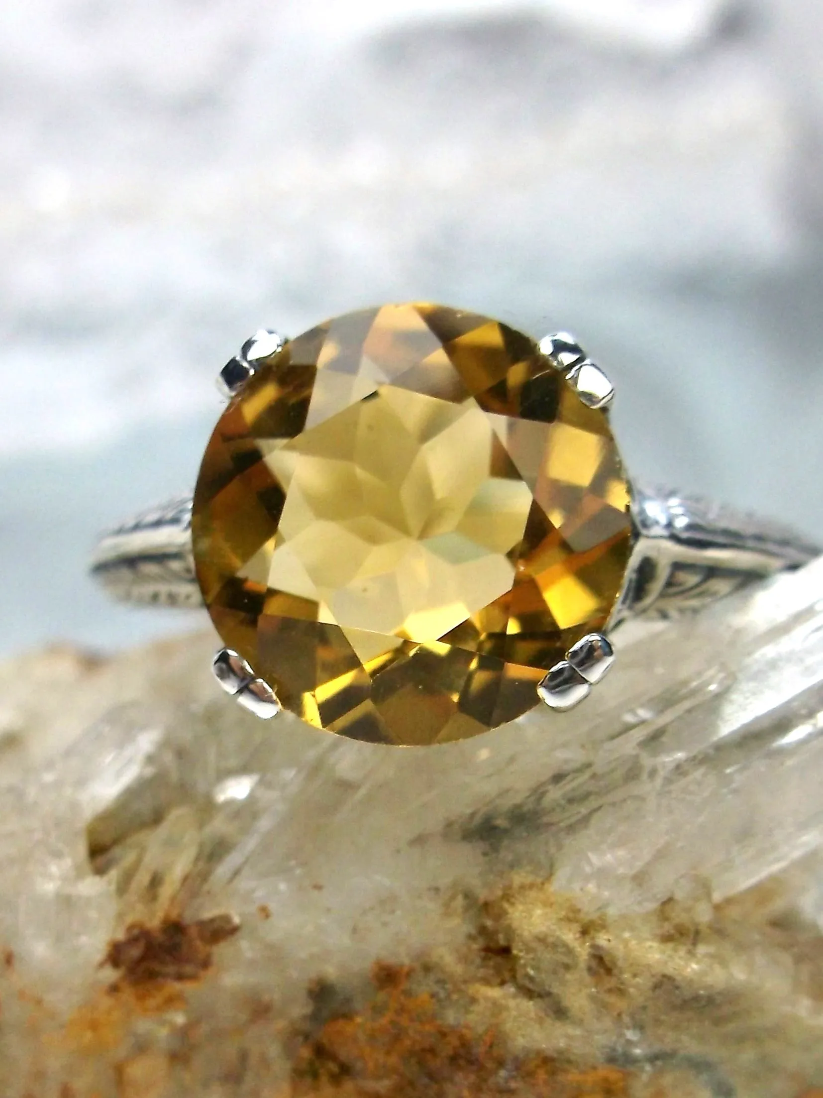 Natural Citrine Ring, Yellow Gem Button Ring, Art Deco 1930's Style Jewelry, #D12