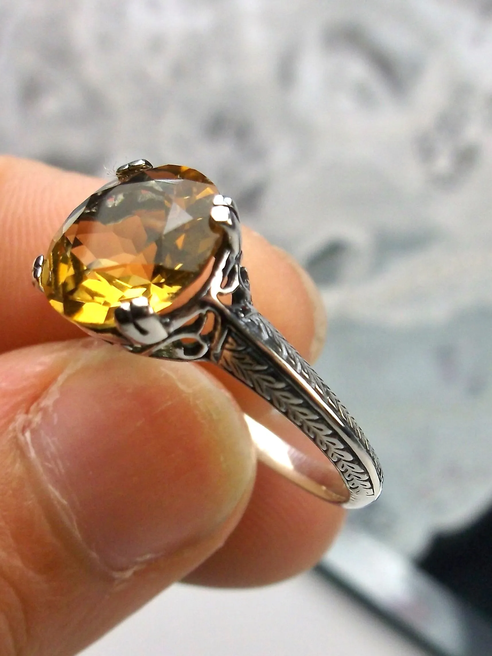 Natural Citrine Ring, Yellow Gem Button Ring, Art Deco 1930's Style Jewelry, #D12