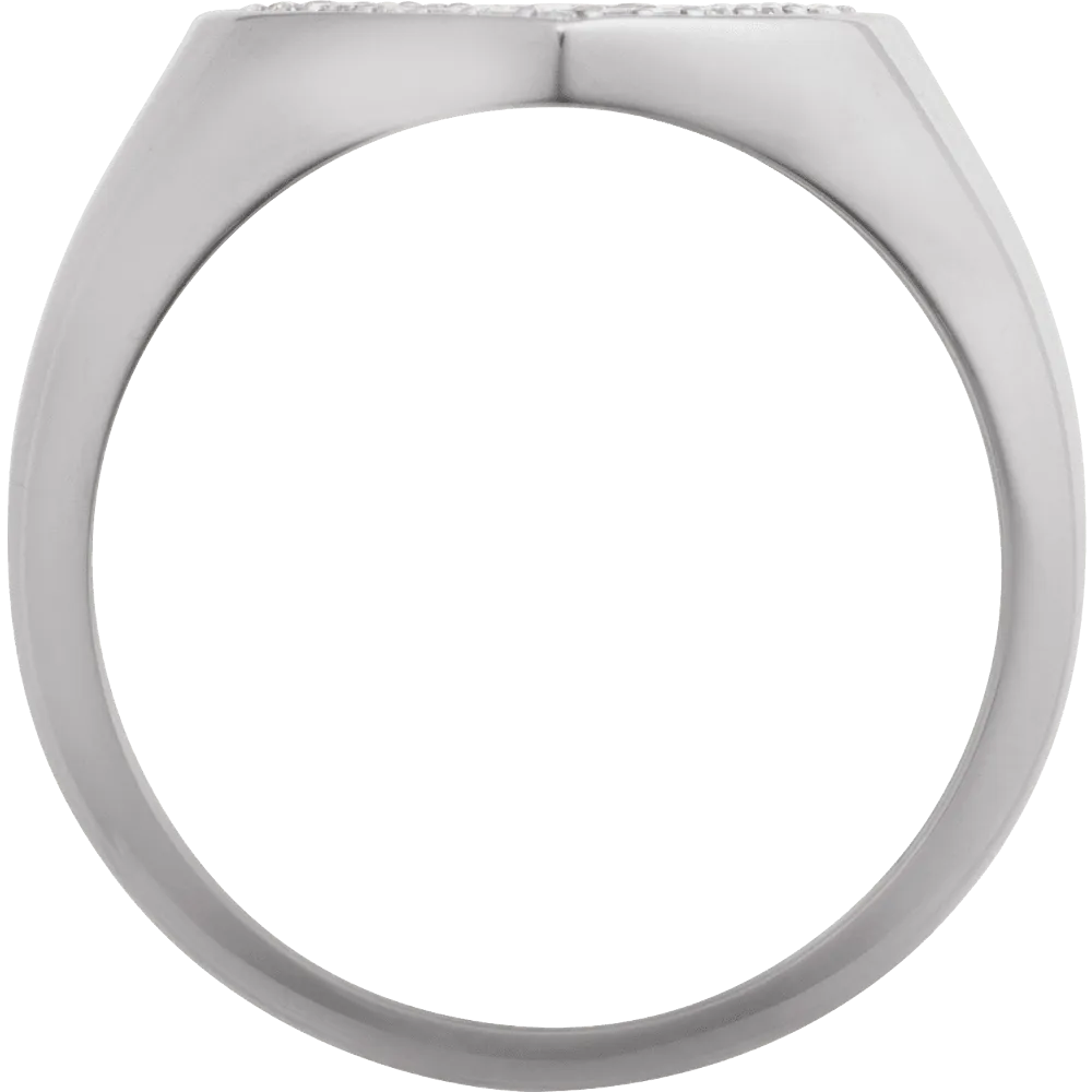Natural Diamond Heart Signet Ring - 14K White