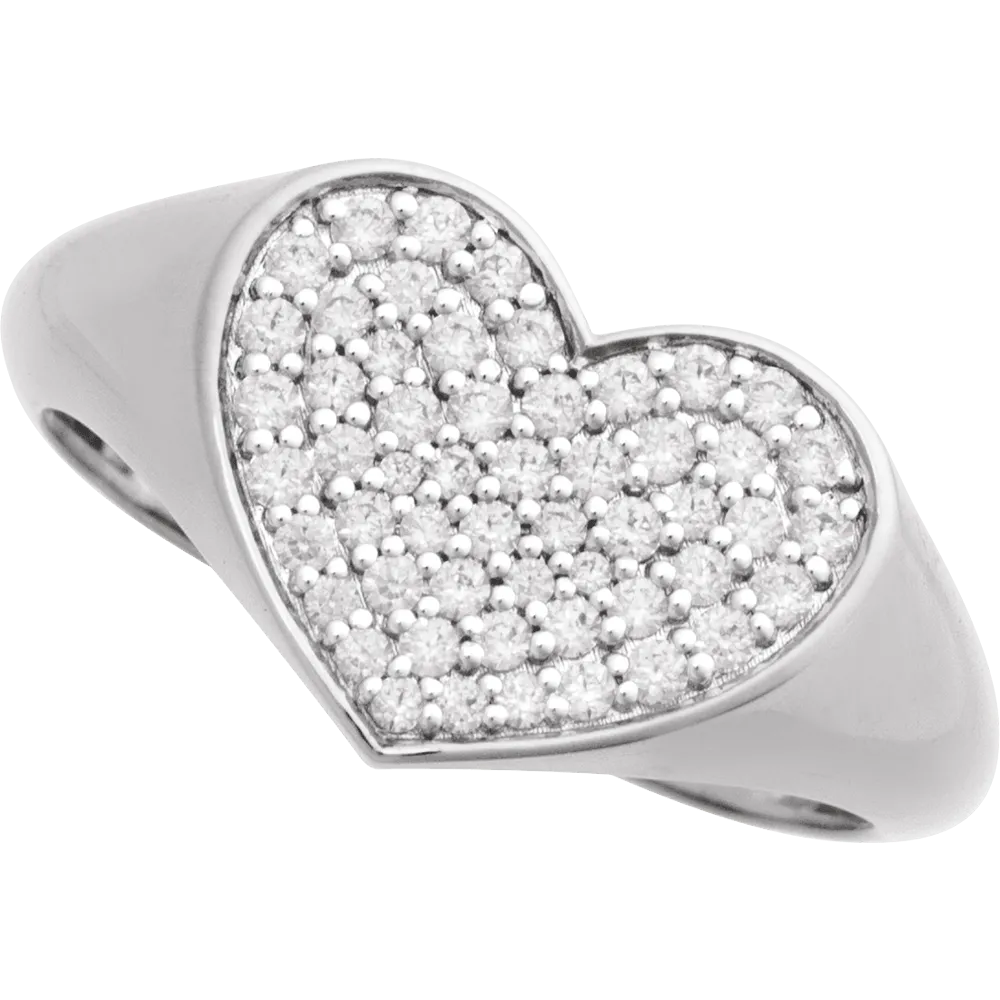 Natural Diamond Heart Signet Ring - 14K White