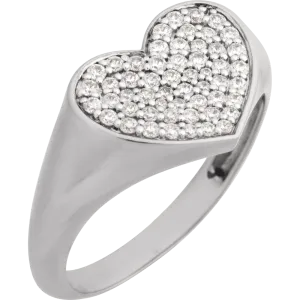 Natural Diamond Heart Signet Ring - 14K White