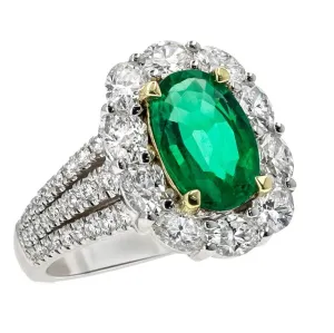 Natural Emerald Gemstone Ring With White Diamond Accents
