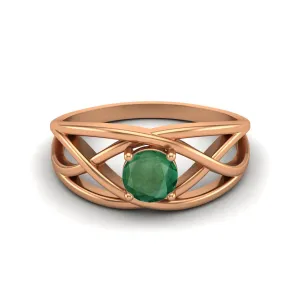 Natural Emerald Solitaire Wedding Ring 925 Silver Crossover Ring