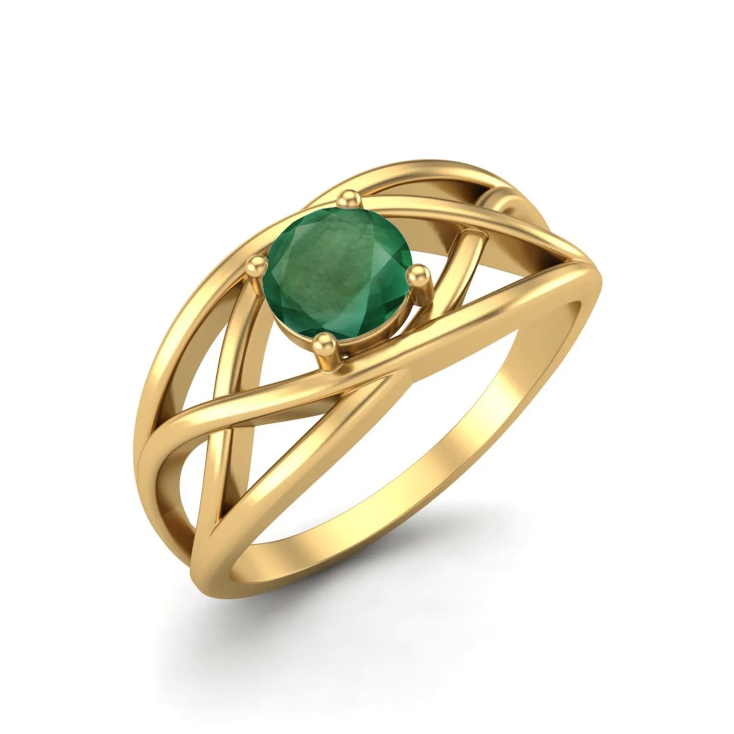 Natural Emerald Solitaire Wedding Ring 925 Silver Crossover Ring