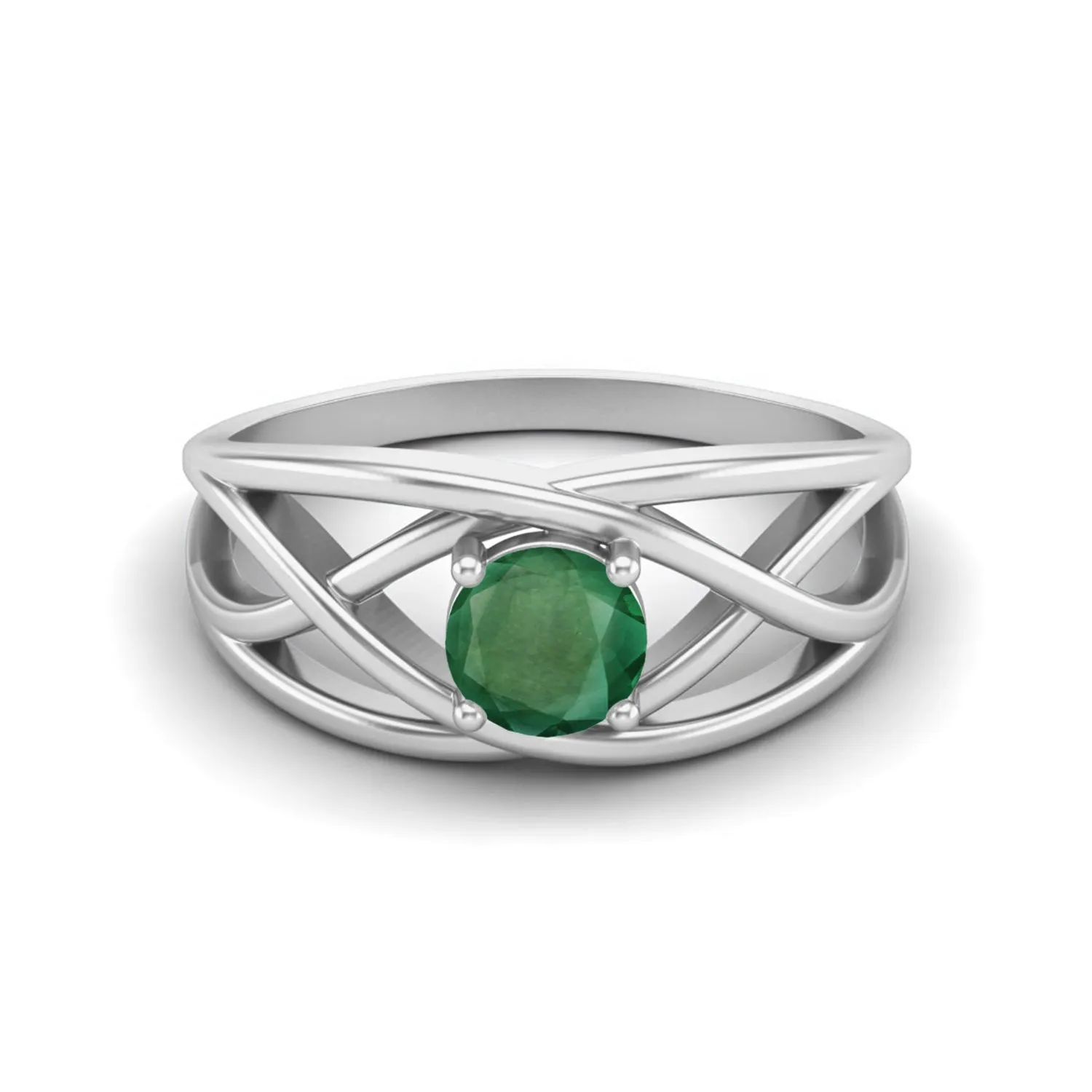 Natural Emerald Solitaire Wedding Ring 925 Silver Crossover Ring