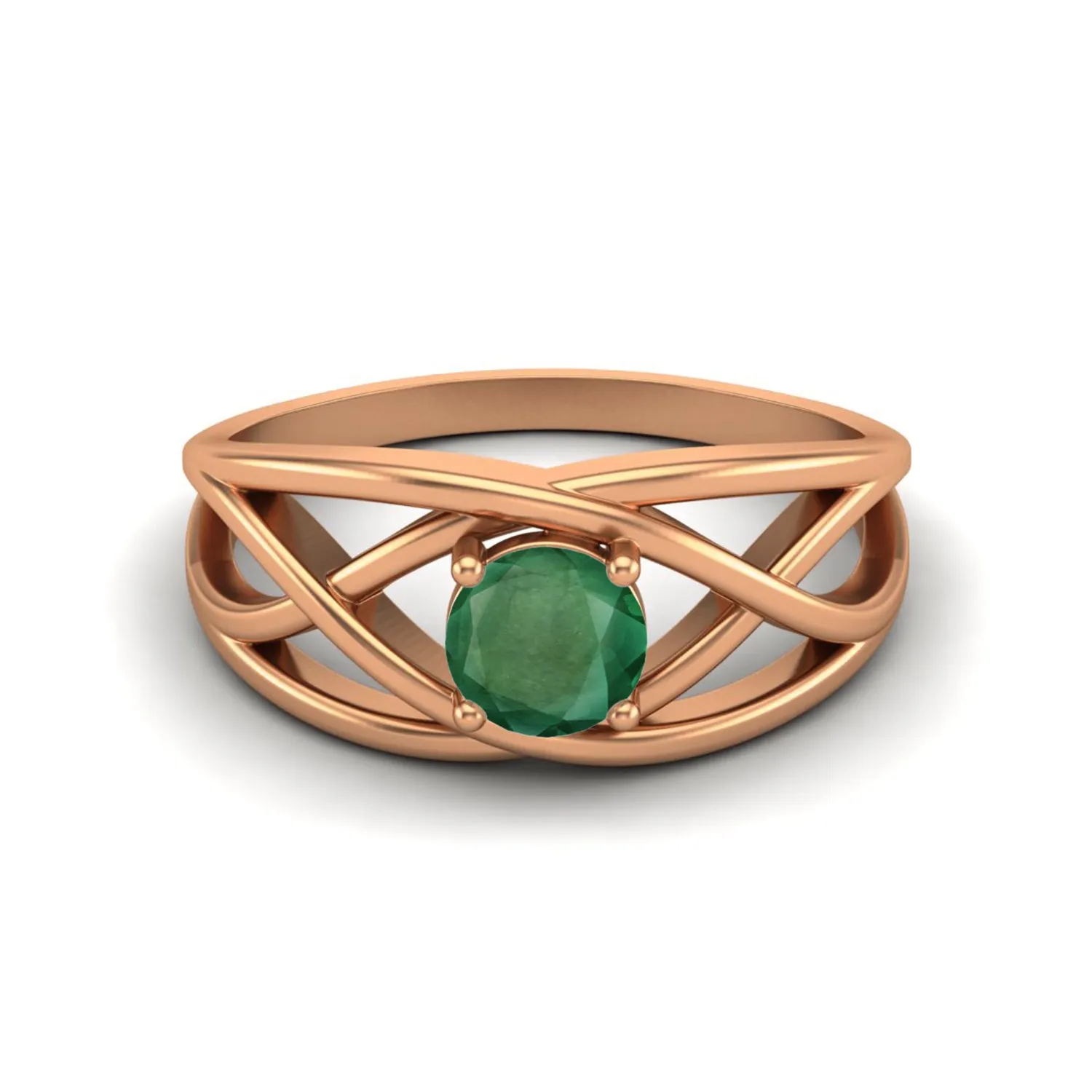 Natural Emerald Solitaire Wedding Ring 925 Silver Crossover Ring