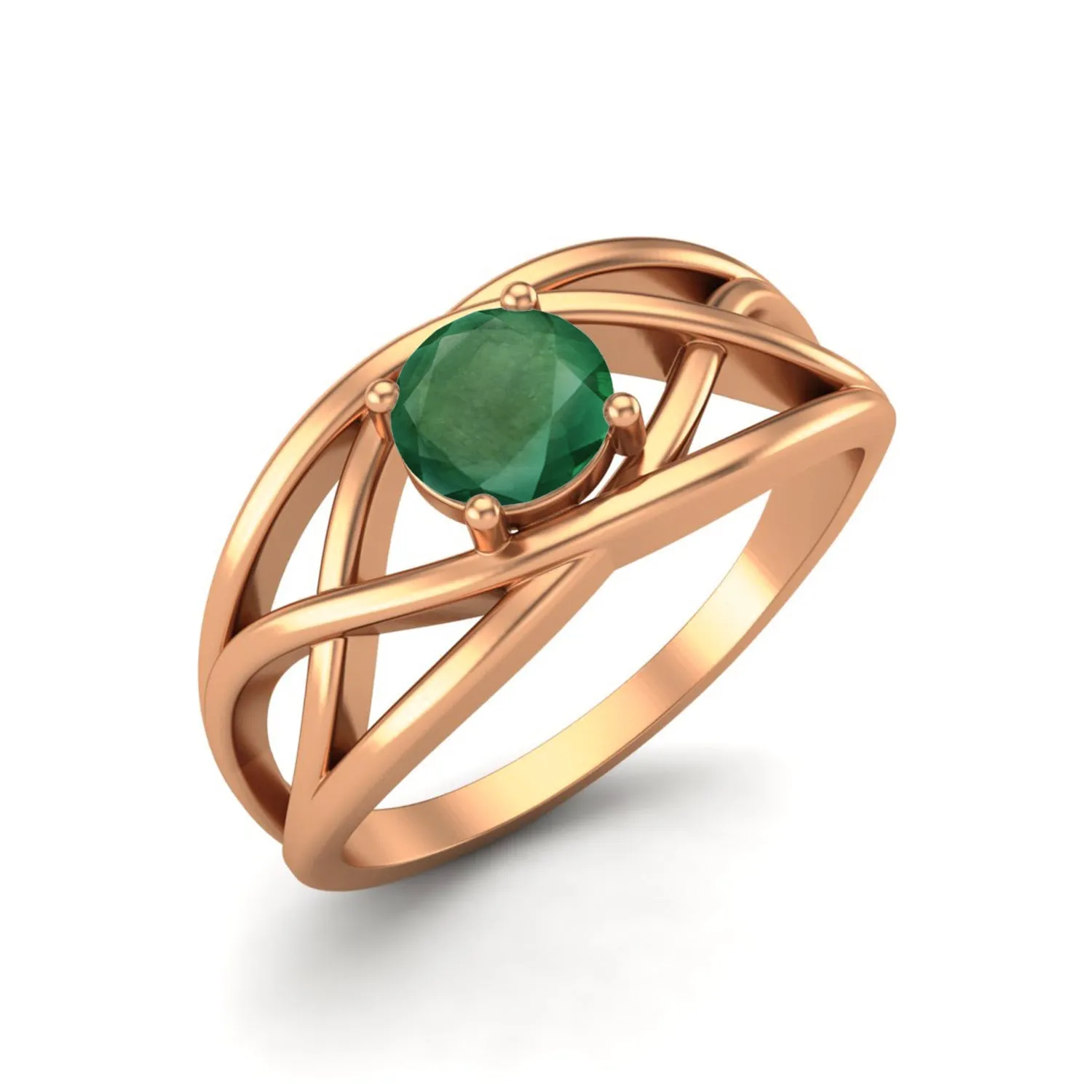 Natural Emerald Solitaire Wedding Ring 925 Silver Crossover Ring