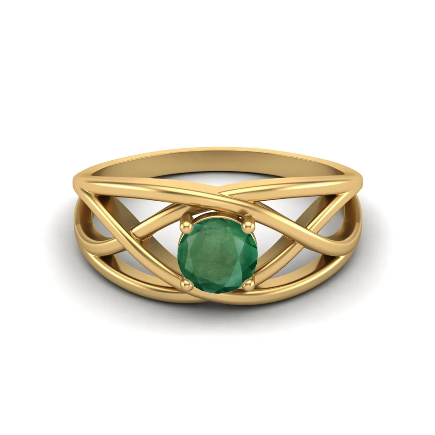 Natural Emerald Solitaire Wedding Ring 925 Silver Crossover Ring