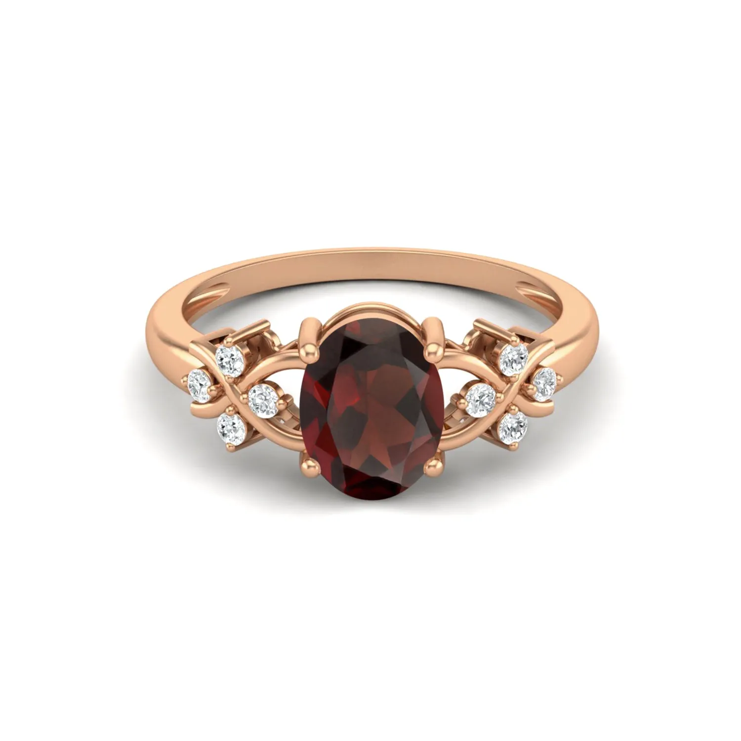 Natural Garnet Wedding Ring Unique Promise Ring Oval Shaped Ring