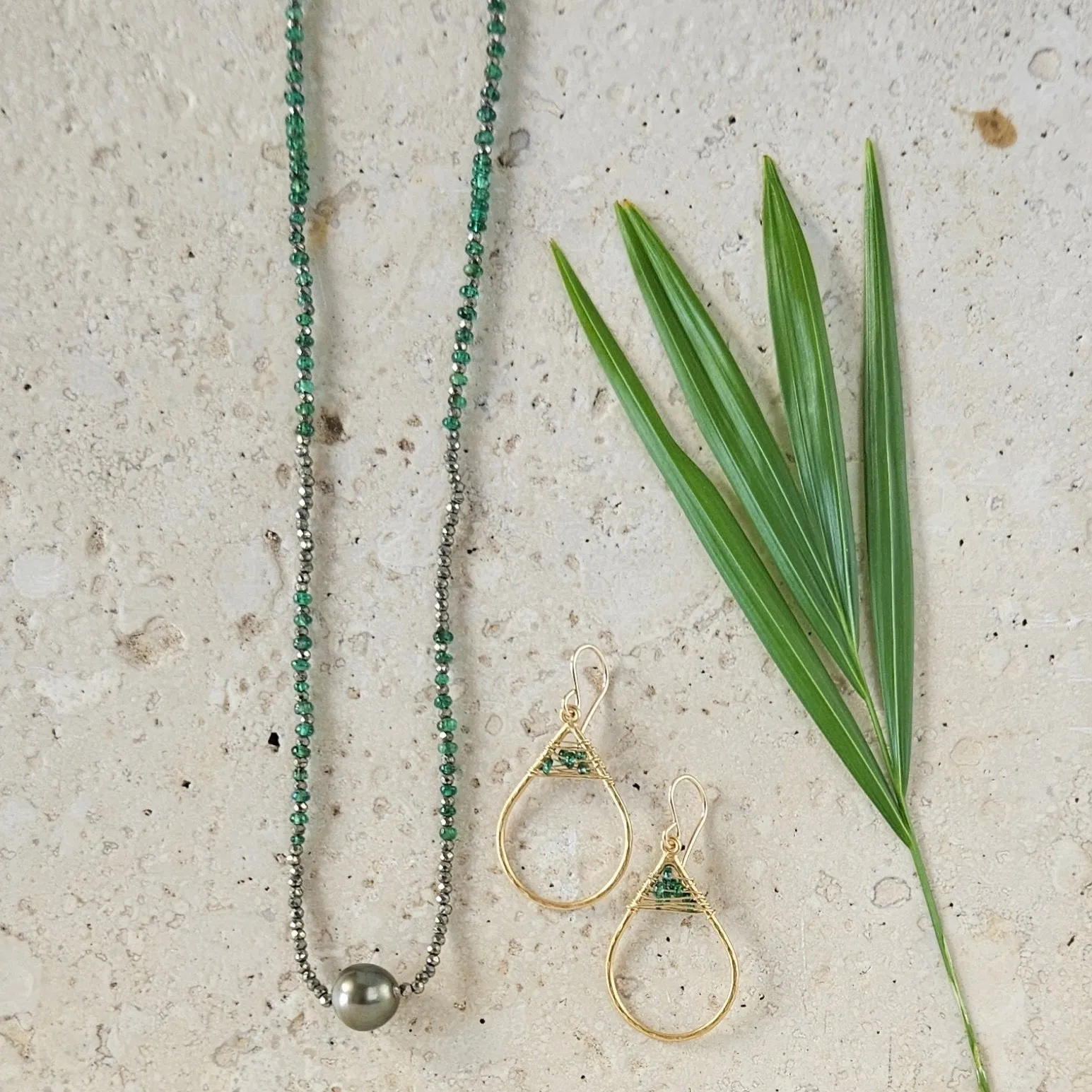 Natural Green Emerald Pyrite Necklace