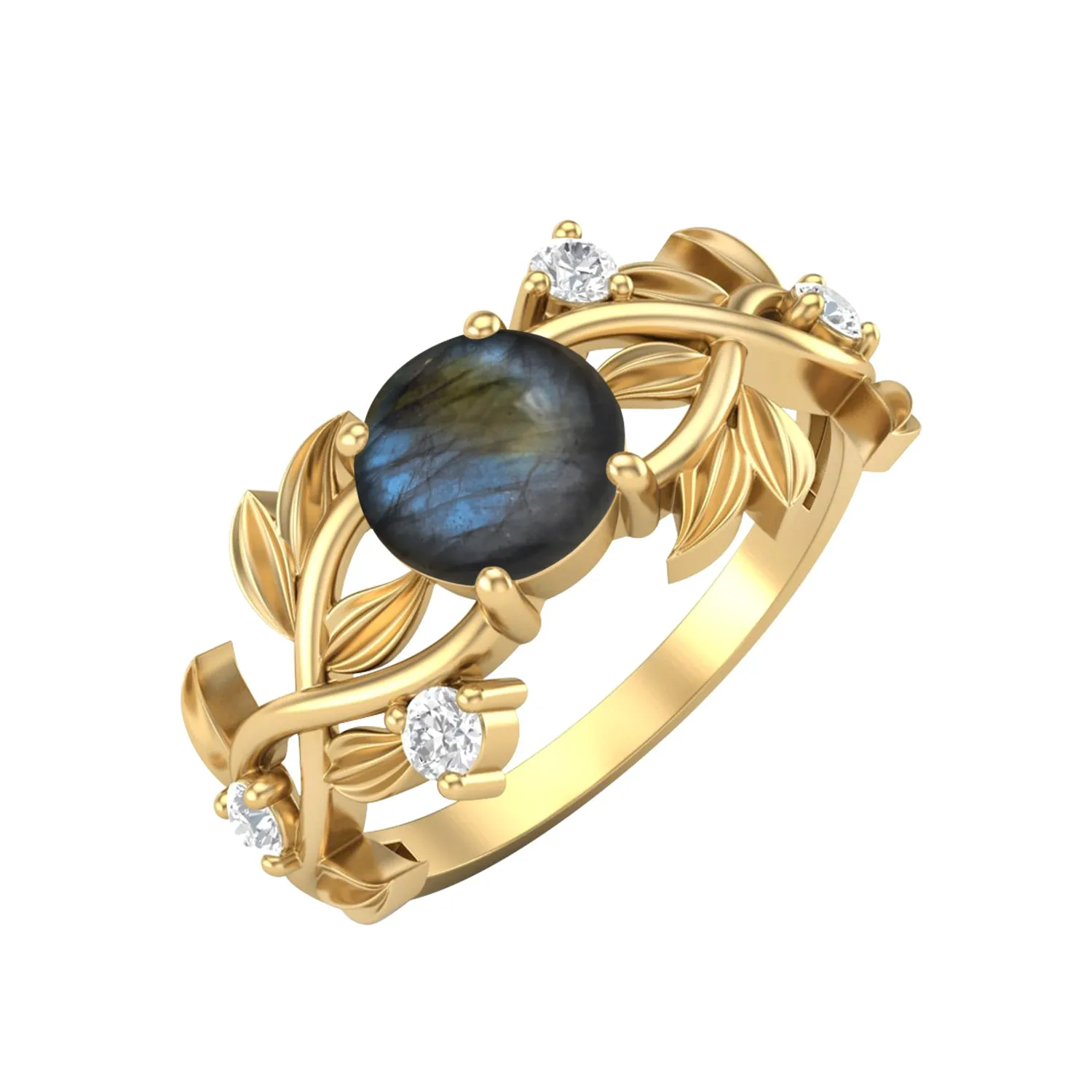Natural Labradorite Engagement Ring Unique Leaf Style Wedding Ring