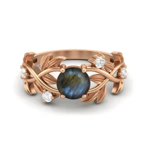 Natural Labradorite Engagement Ring Unique Leaf Style Wedding Ring