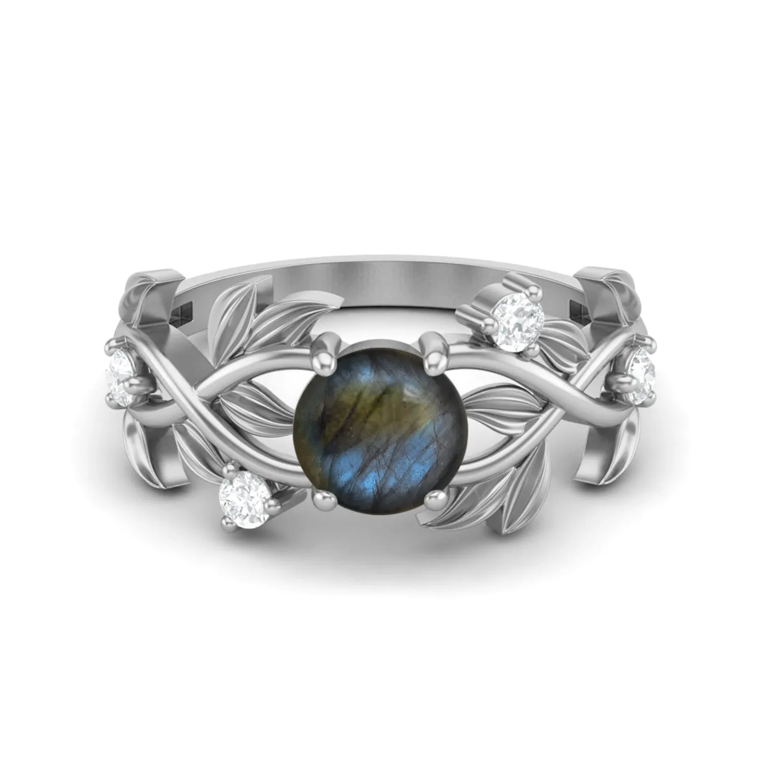 Natural Labradorite Engagement Ring Unique Leaf Style Wedding Ring