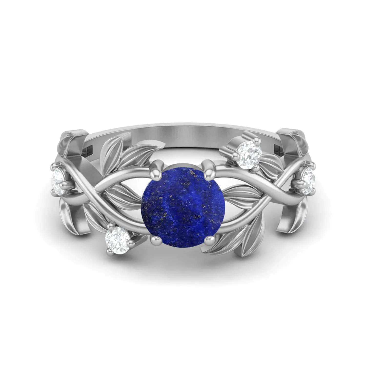 Natural Lapis Lazuli Engagement Ring Vintage Leaf Style Wedding Bridal Ring