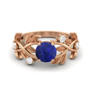 Natural Lapis Lazuli Engagement Ring Vintage Leaf Style Wedding Bridal Ring