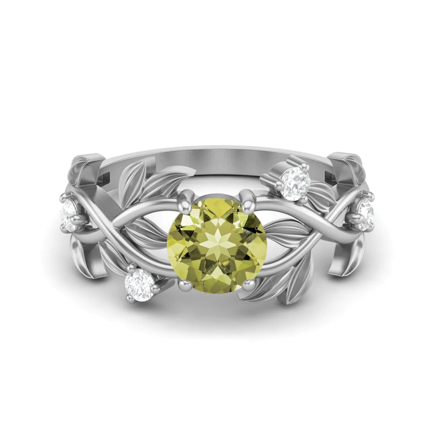 Natural Lemon Quartz Wedding Ring 925 Sterling Silver Bridal Anniversary Ring