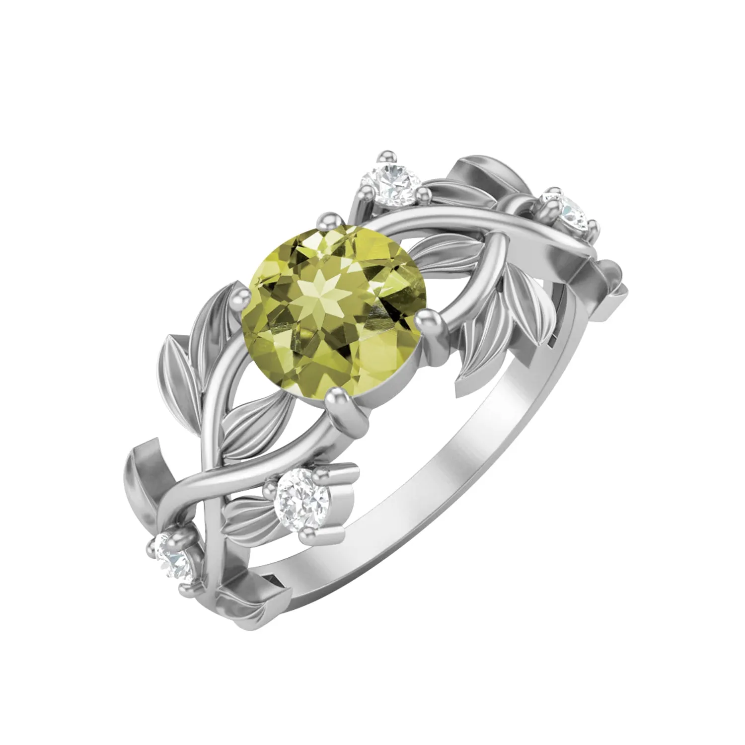 Natural Lemon Quartz Wedding Ring 925 Sterling Silver Bridal Anniversary Ring