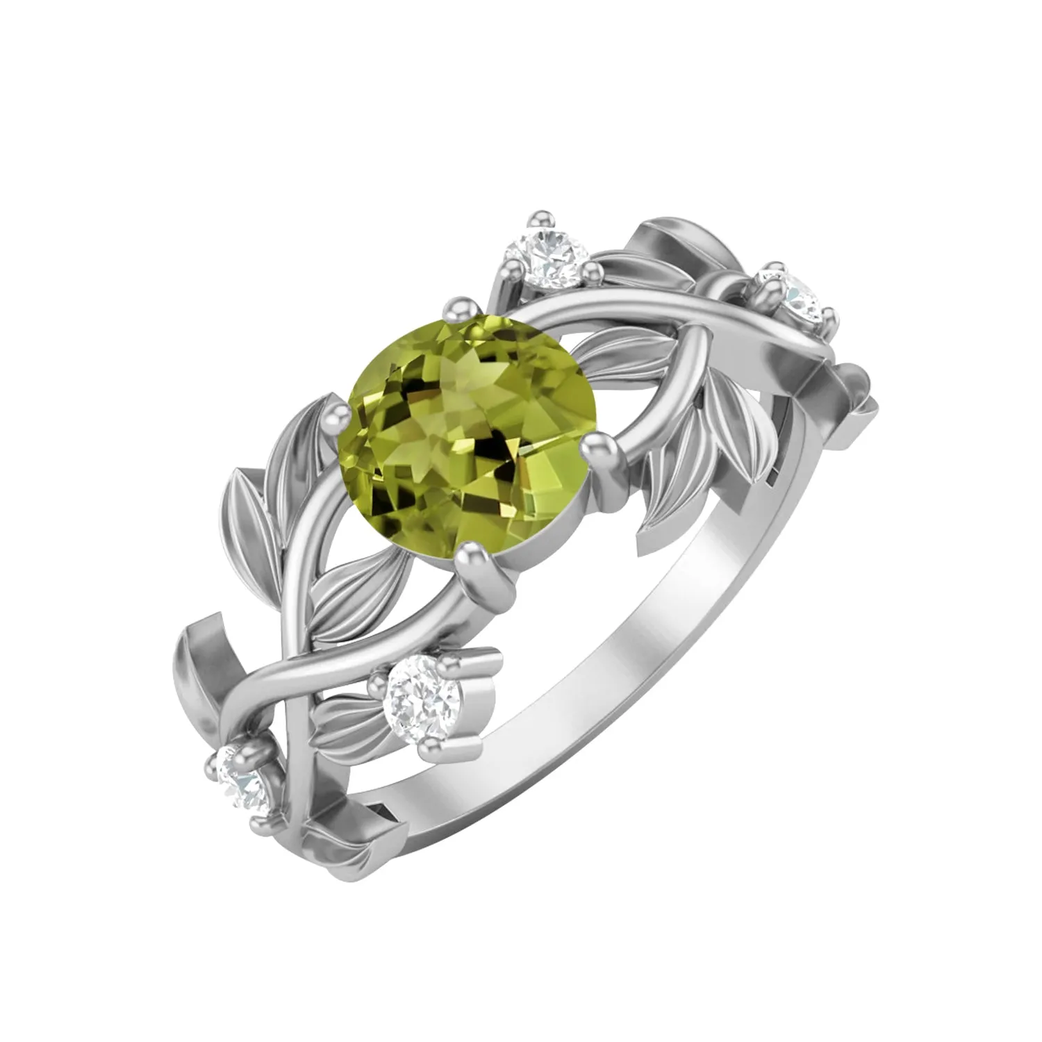 Natural Peridot Engagement Ring Unique Bridal Promise Ring