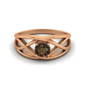 Natural Smoky Quartz Crossover Ring 5x5mm Round Shaped Ring