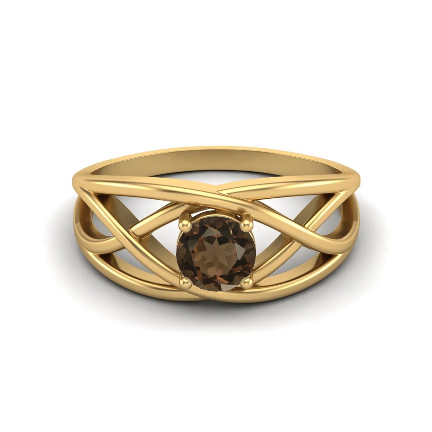 Natural Smoky Quartz Crossover Ring 5x5mm Round Shaped Ring