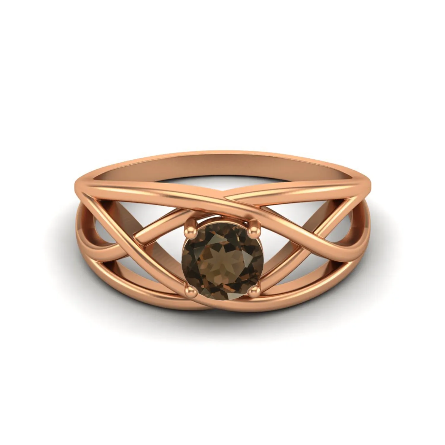 Natural Smoky Quartz Crossover Ring 5x5mm Round Shaped Ring