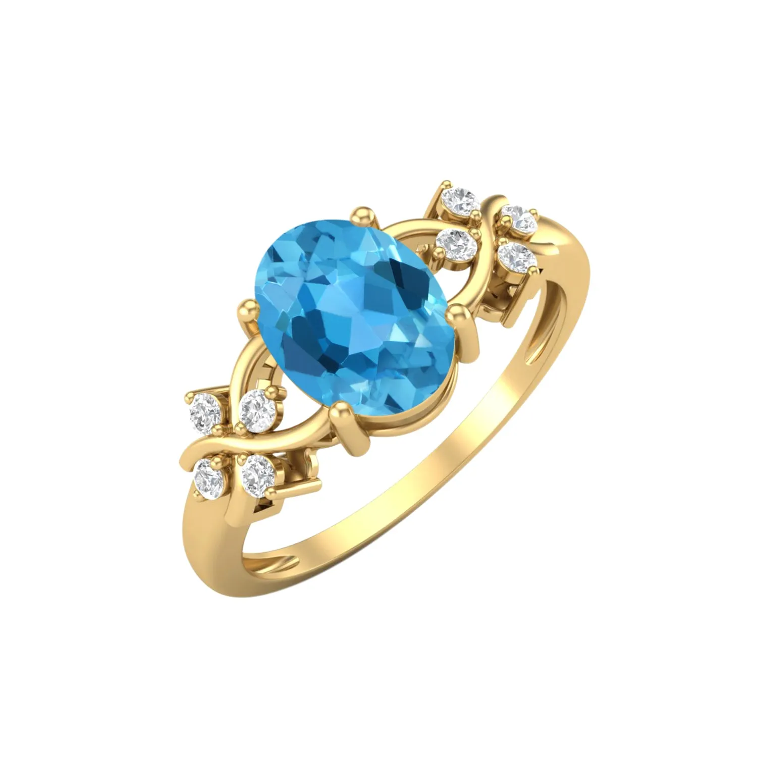 Natural Swiss Blue Topaz Promise Ring Vintage Wedding Gift Ring