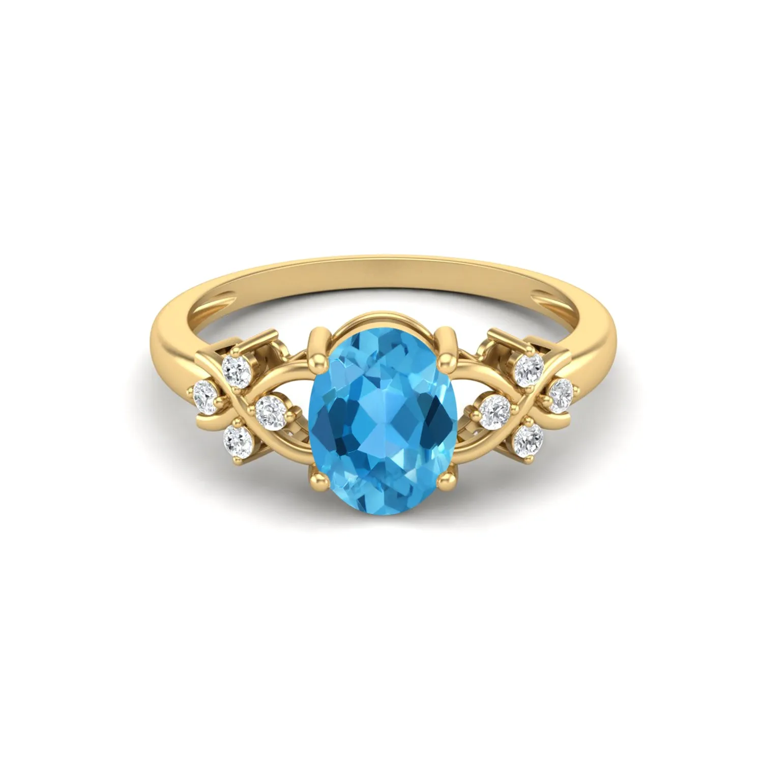 Natural Swiss Blue Topaz Promise Ring Vintage Wedding Gift Ring