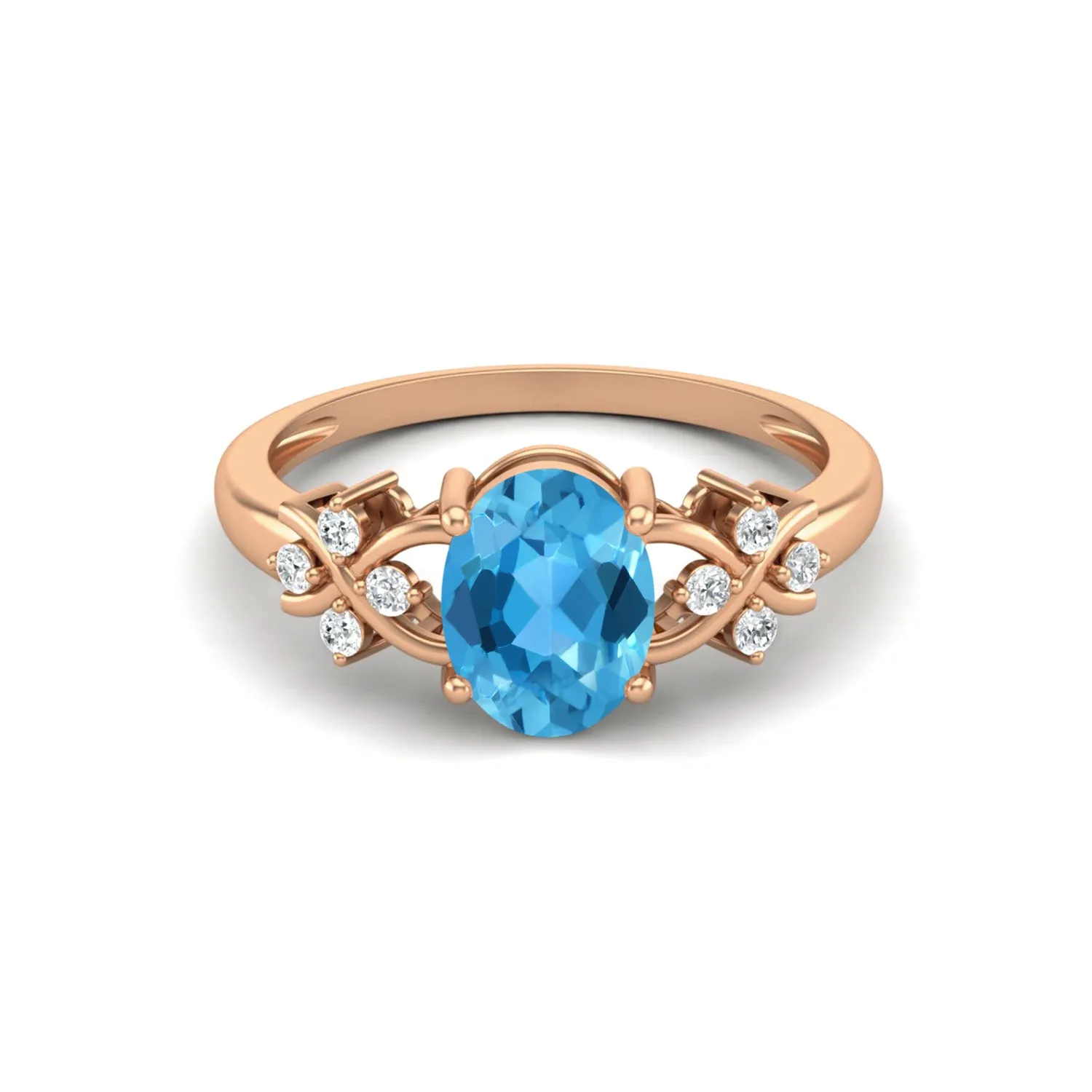Natural Swiss Blue Topaz Promise Ring Vintage Wedding Gift Ring