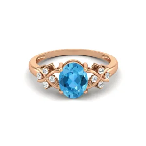 Natural Swiss Blue Topaz Promise Ring Vintage Wedding Gift Ring