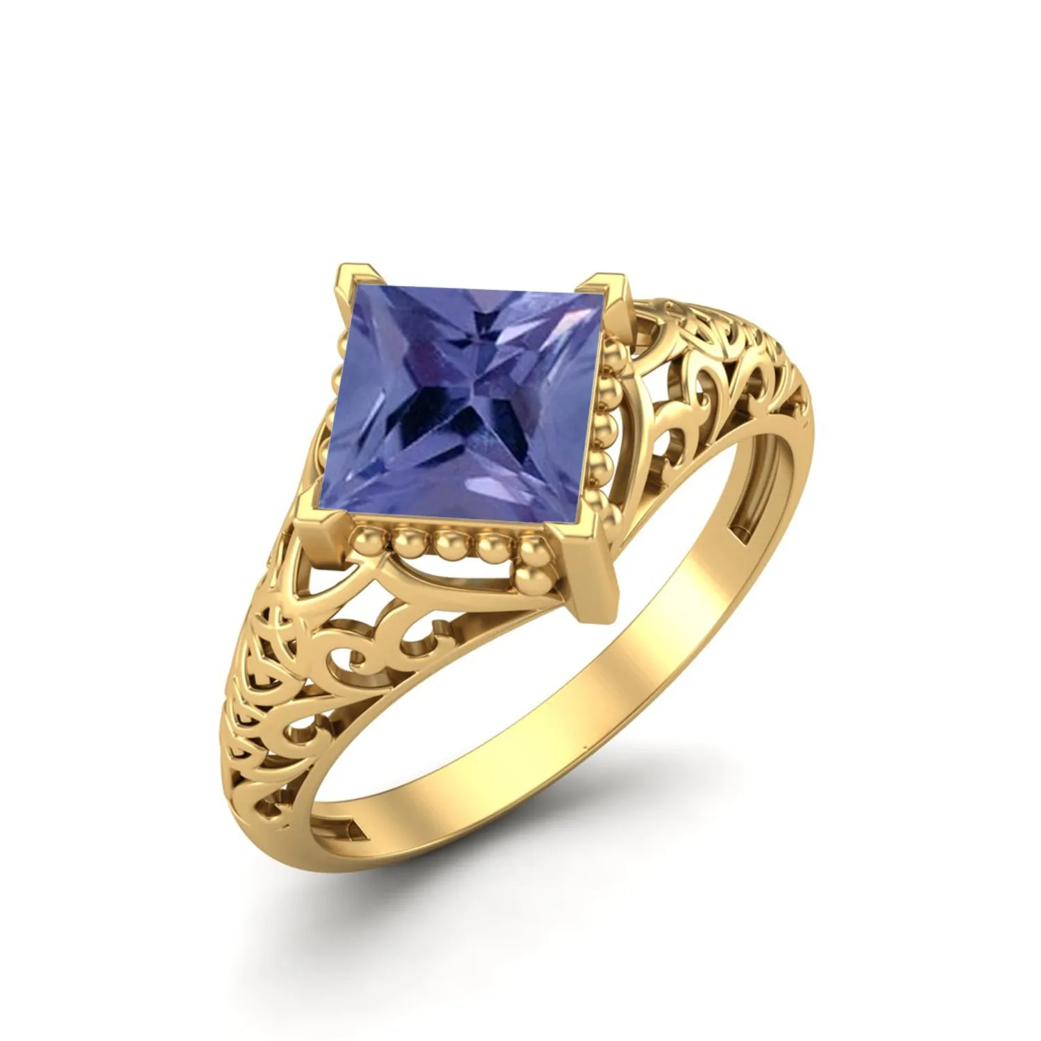 Natural Tanzanite Ring 6x6mm Square Shaped Wedding Ring Filigree Design Ring